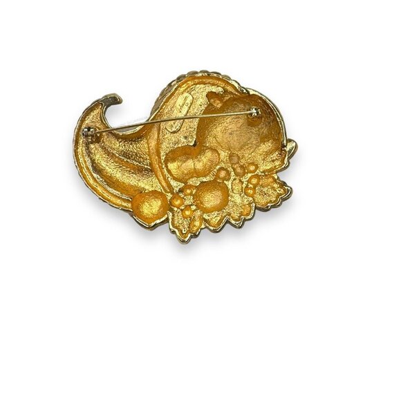 Ginnie Johansen Gold Tone Cornucopia Brooch Autumn Thanksgiving Vintage - Picture 2 of 9